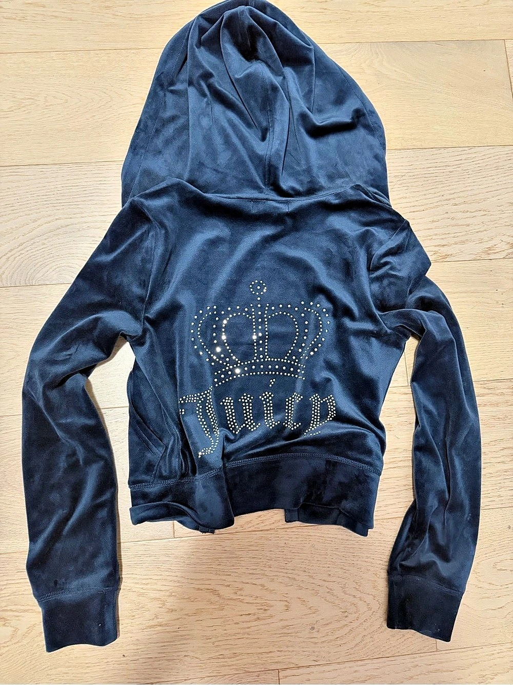 Juicy Couture Rhinestone Crown Velour Full-Zip Hoodie Blue